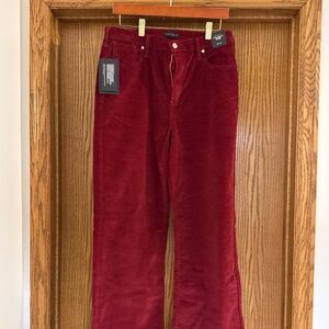 Wine corduroy high rise trouser-style pants